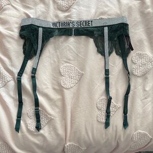 Victoria's Secret Rhinestone Green Lace Garter Belt